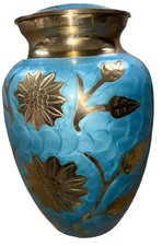 Beautiful Large Water Blue Brass Urn For Human Cremation Ashes