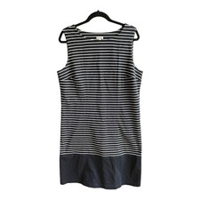 Talbots Size L Black & White Sleeveless Striped Sheath Dress
