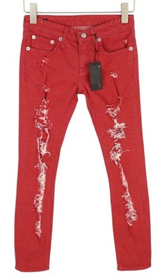 R13 Kate Skinny Women Jeans 24 Red Distressed Ripped Ankle Denim