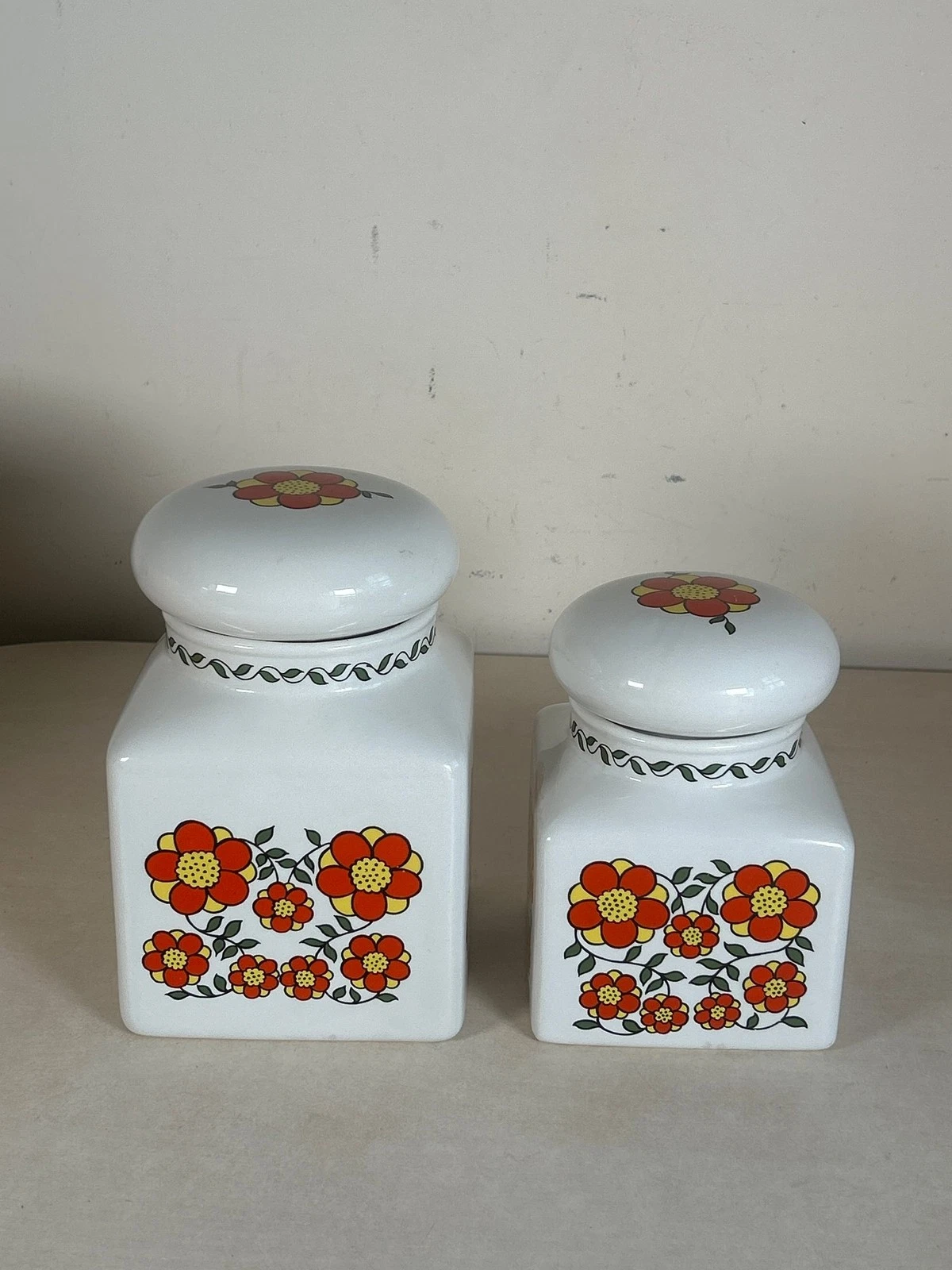 Taunton Vale Pottery Mid-Century Ceramic Kitchen Canisters Orange Daisy 2 Set
Opens in a new window
