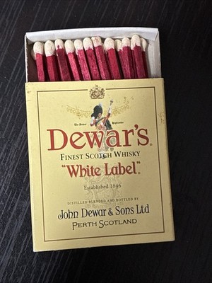 Vtg DEWARS White Label Scotch Whiskey Advertising Match Box with Matches