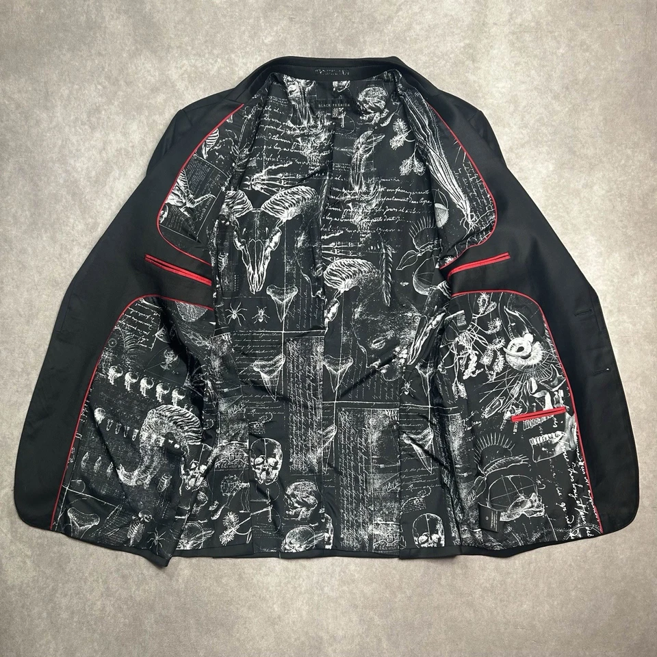 Affliction черный первоклассный блейзер мужской 46 2 X куртка черная кость череп подкладка - Изображение 3 из 4