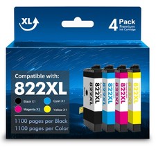 4PK 822XL T822 Ink Cartridge for Epson WorkForce Pro WF-3820 WF-4830 WF-4833