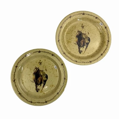 NEW - Set Of 2 - Classic West Cowboy Living 11" Dinner Plates Eve Armson - MINT