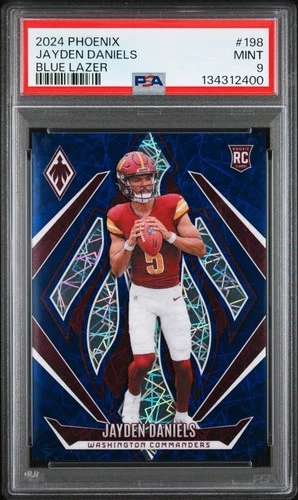 2024 PANINI PHOENIX BLUE LAZER #198 JAYDEN DANIELS ROOKIE RC 89/125 PSA 9