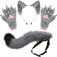 Wolf Fox Tail Ears Gloves Set Women Costume
