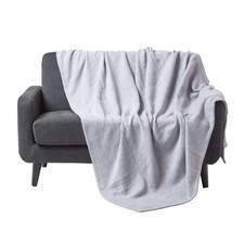 Image of Halden Grey Chevron Throw, 100% Cotton 150x200cm, Sofa or Bed Blanket