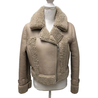 Apparis Moto Jacket Womens Small Beige Vegan Leather Shearling Gorpcore Biker