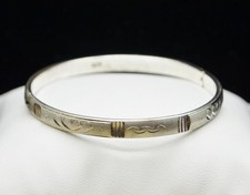 Sterling Silver Cute Heart Patterned Designs Bangle Bracelet 7.0" FME759