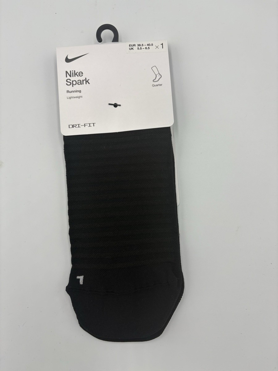 NIKE SPARK BLACK Lightweight QUARTER Dri-Fit RUNNING SOCKS *UK