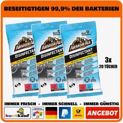 3x ARMOR ALL Desinfektionstücher 20 Stk. / Flachpack