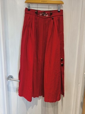 HAMMERSCHMID Red Linen Blend Trachten Skirt Shepherd Embroidery German Alpine Mi