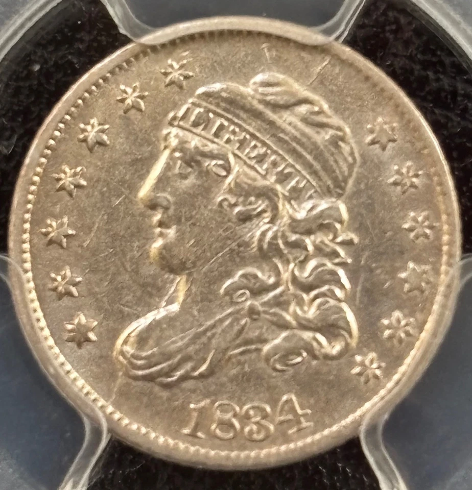 Media moneda de diez centavos busto tapado 1834 PCGS limpiada - detalle como nueva - moneda tipo plata temprana #1062 Foto 4 de 4