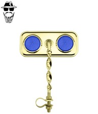 1x ORIGINAL LOWRIDER Rectangle Gold Mirror Single Flat Twisted Blue Reflectors.