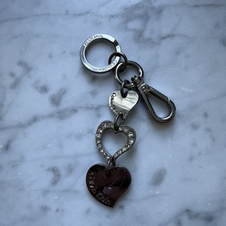 Calvin Klein silver tone hearts rhinestones purse charm fob NWT keychain