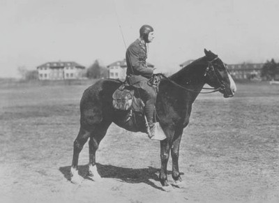 An American mounted cavalry man with a radio receiving set OLD PHOTO