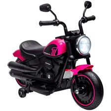 6V Kids Motorcycle w/ Training Wheels, One-Button Start, Pink