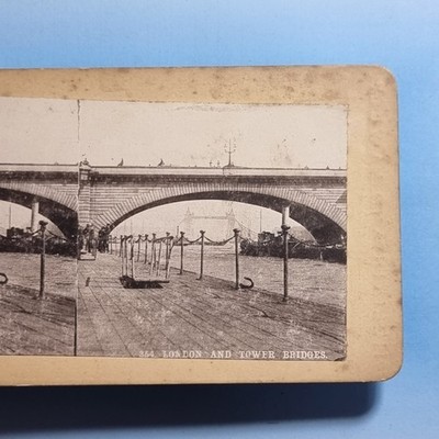London Stereoview 3D um 1895 UK Tower Bridge durch London Bridge Themse Lastkähne