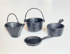 Lot Of 4 Miniature Toy Cast Iron Skillet Kettle Pot Coal Ash Bucket Vintage