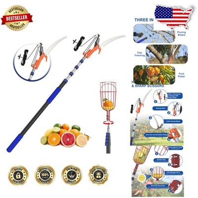 Heavy Duty 20ft Pole Saw Tree Trimmer - Sharp Steel Blade, Fruit Picker Tool