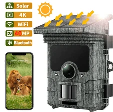 Campark 4K Solar Trail Camera Rechargeable 46MP WiFi Wildlife Hunting Game Cam
