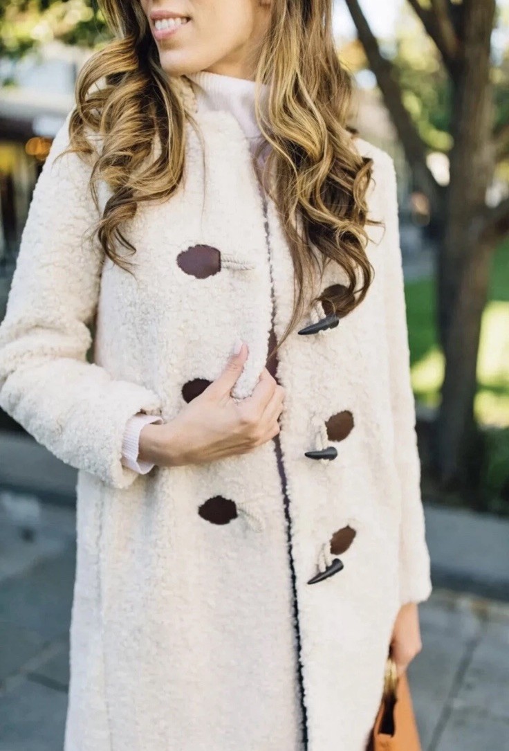 J.CREW SHERPA TEDDY FAUX FUR TOGGLE COAT SIZE X Small CREAM Beige