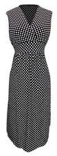 Sleeveless Surplice Knit Adjustable Waist Polka Dot Dress Black, Medium