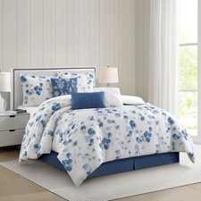 Elegant Blue Floral 7-Piece California King Comforter Set with Pillows  Shams