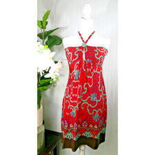 Laundry Y2K Mini Halter Slip Knit Dress Orange Print-Womens Size 6