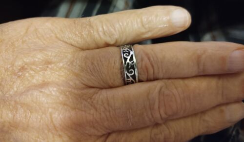  Vintage REAL Solid 925 Sterling Silver Band Ring  Size 8 1/2 ((17)) - Afbeelding 1 van 5