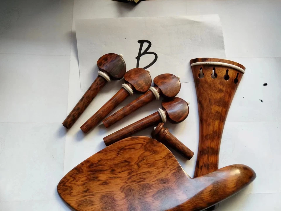 1Set Quality Snake Wood Violin Parts 4/4 Tailpiece Chin Rest 4 Violin Peg Endpin - Image 2 of 4
