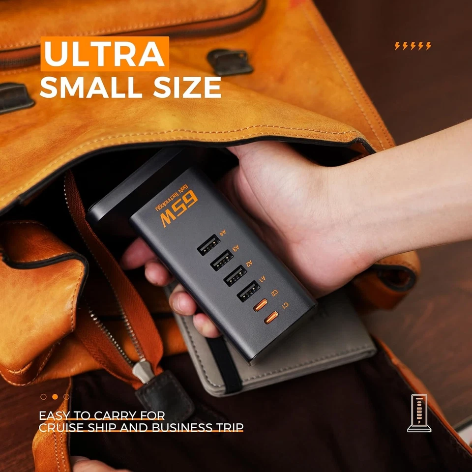 65W Fast Charger Tower USB Charging Station Type C Desktop Charger with 3 AC - Image 3 of 4