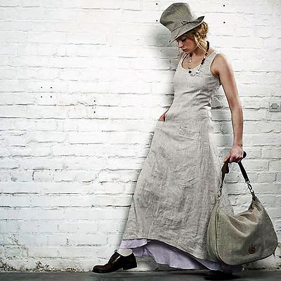 LINEN DRESS LONG SUNDRESS POCKET ASYMMETRIC MADE IN EUROPE SLEEVELESS XS S  M L | eBay