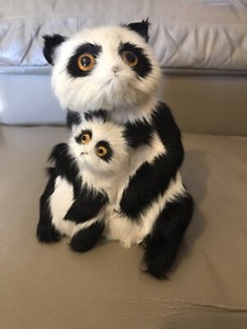 Vintage Panda Bear & Baby Real Hair Collectible