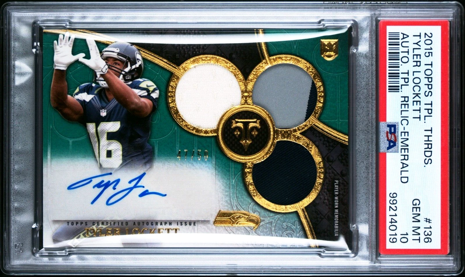 Tyler Lockett Topps Triple Threads #136 Autograph Triple Relic-Emerald