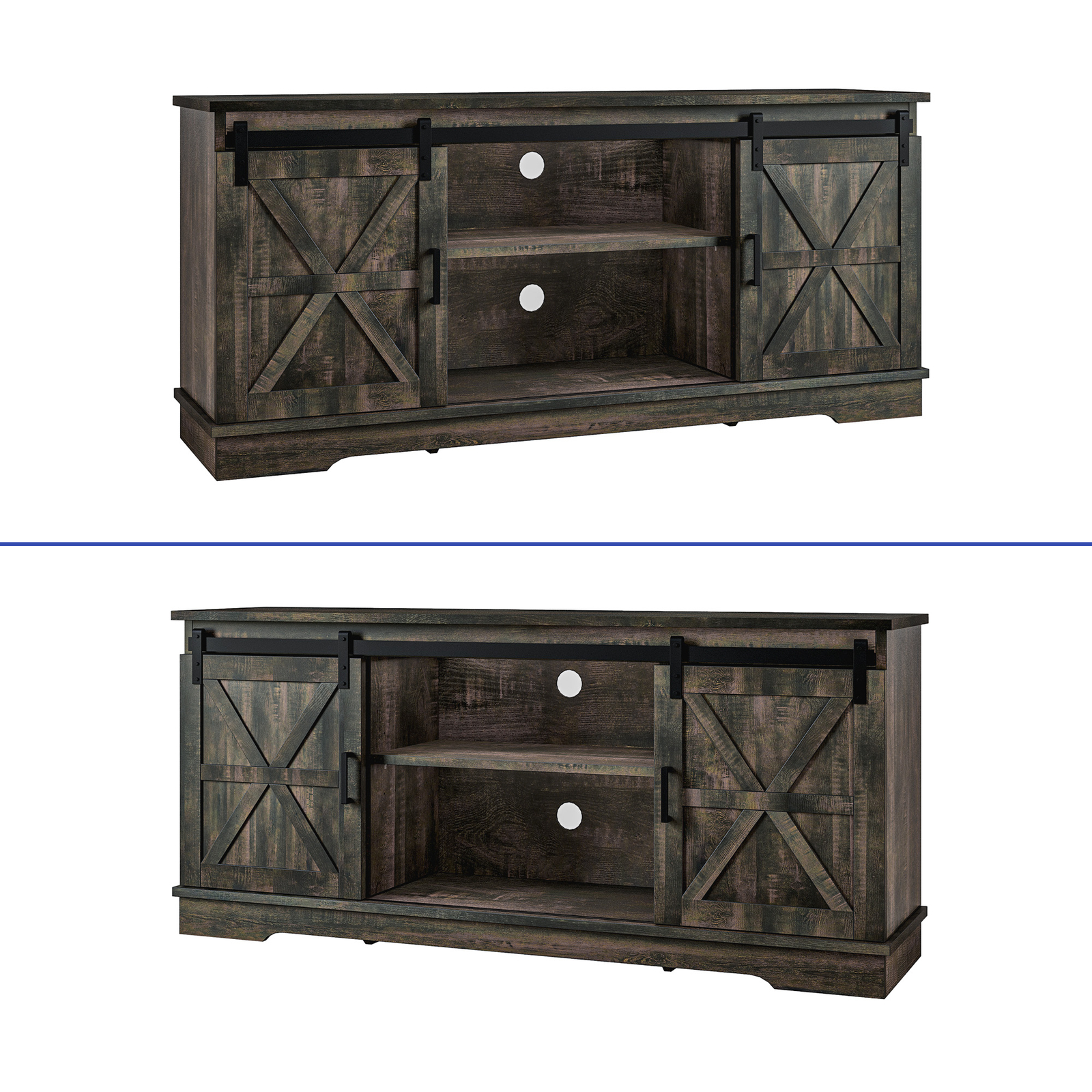 Rustic TV Stand Cabinet with Sliding Barn Doors for 65 Inch TVs Media Console