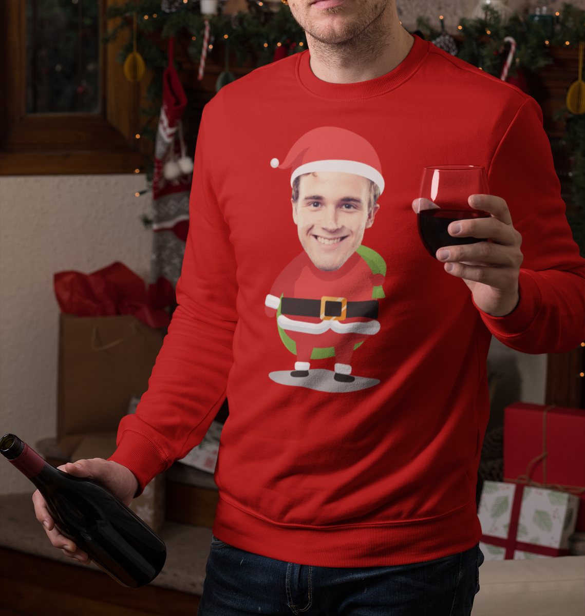 Personalised Photo Santa Face Jumper Novelty Funny Joke Merry Christmas  Xmas