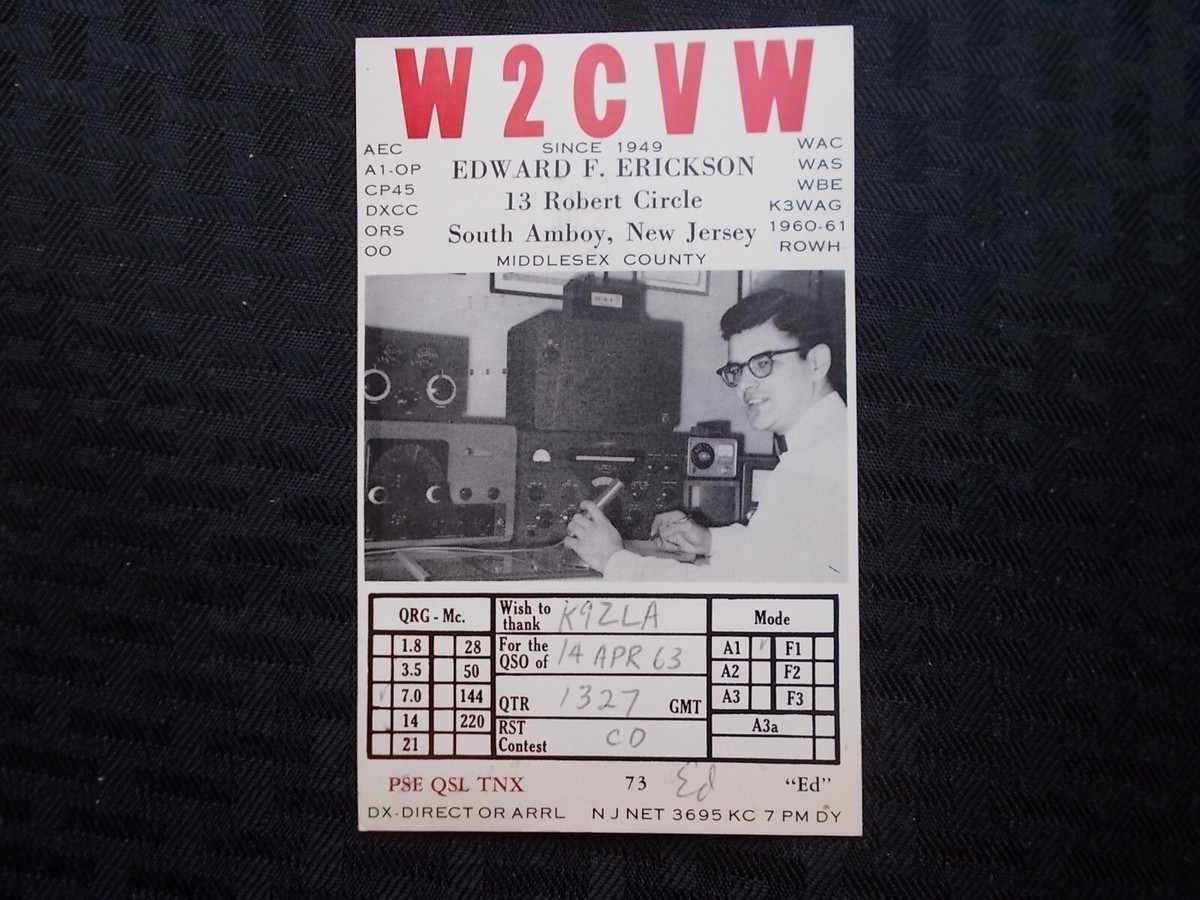 QSL RADIO CARD SOUTH AMBOY NEW JERSEY W2CVX 1963 C219 | eBay