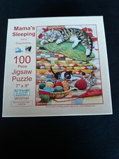 SunsOut MAMA'S SLEEPING 100 Piece Jigsaw Puzzle Doug Knutson - quilt cat kittens