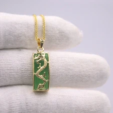 Gold Plated Pendant For Women Alloy Green Jade Gemstone Gold-color Dragon