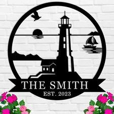 Personalized Lighthouse Metal Sign, Custom Nautical Wall Art Decor