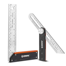 10Inch Woodworking Square Ruler and T-Bevel Gauge Set - 1/16" PrecisionSlidin...