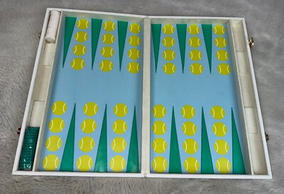 NWOT MARK & GRAHAM Leather White Tennis Backgammon Set Large Blue Yellow Green
