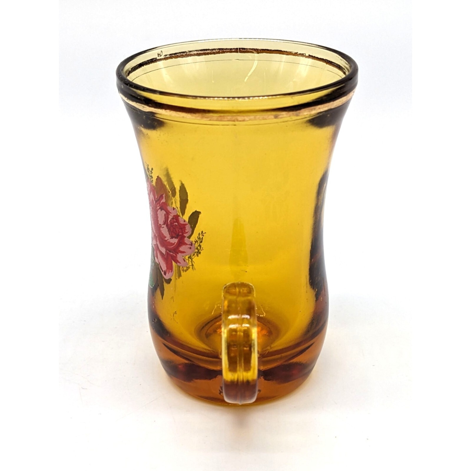 Lubiana Kristall Cordial Glasses Amber Glass Roses Hook Handle Italian