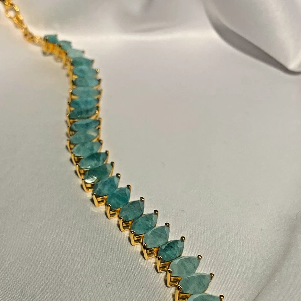 Natural Marquise Cut Amazonite Adjustable Tennis Bracelet Gold Plated 925 Silver - Image 3 of 4