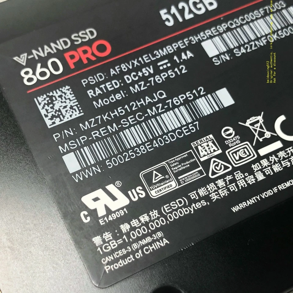 Samsung 860 Pro MZ-76P512 512 GB 2,5 "SATA III SSD 6,0 Gb / s - Image 3 of 4