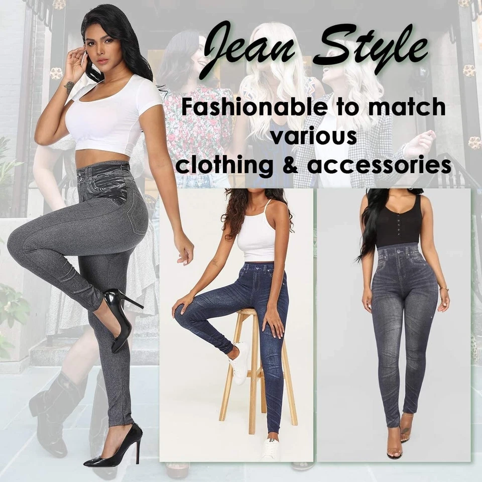 US Women High Waist Jeggings Skinny Denim Leggings Stretchy Jeans Pencil Pants - Image 3 of 4