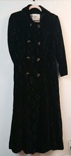 Vtg 60s 70s WM 10 Black Velvet Velour Flocked Diamond Pattern Duster Long Coat