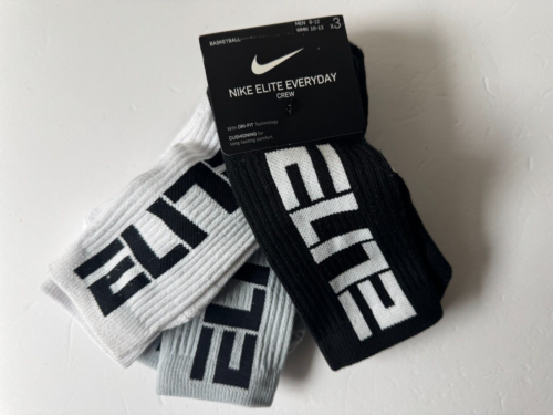 NIKE ELITE EVERYDAY CUSHIONED CREW SOCKS Unisex SX7627 901 (3 PACK) Large