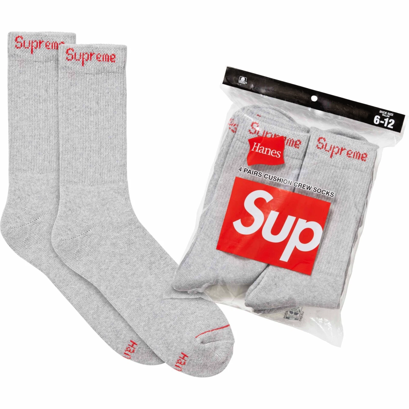 Scellé et authentique   Chaussettes gris bruyère Supreme / Hanes (lot de 4) grises